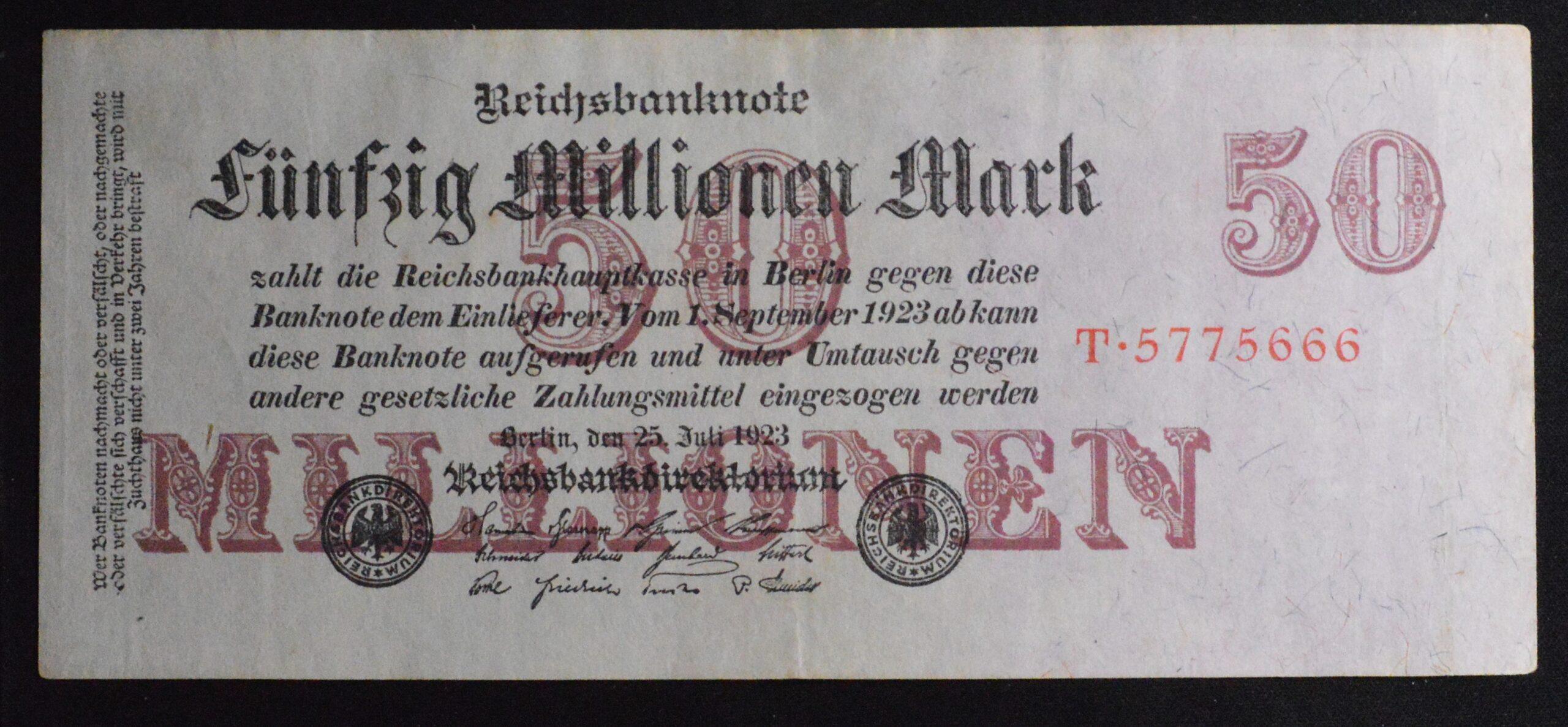 1923 Hyper Inflation German Note 3 of 3 - 50 Millionen Mark
