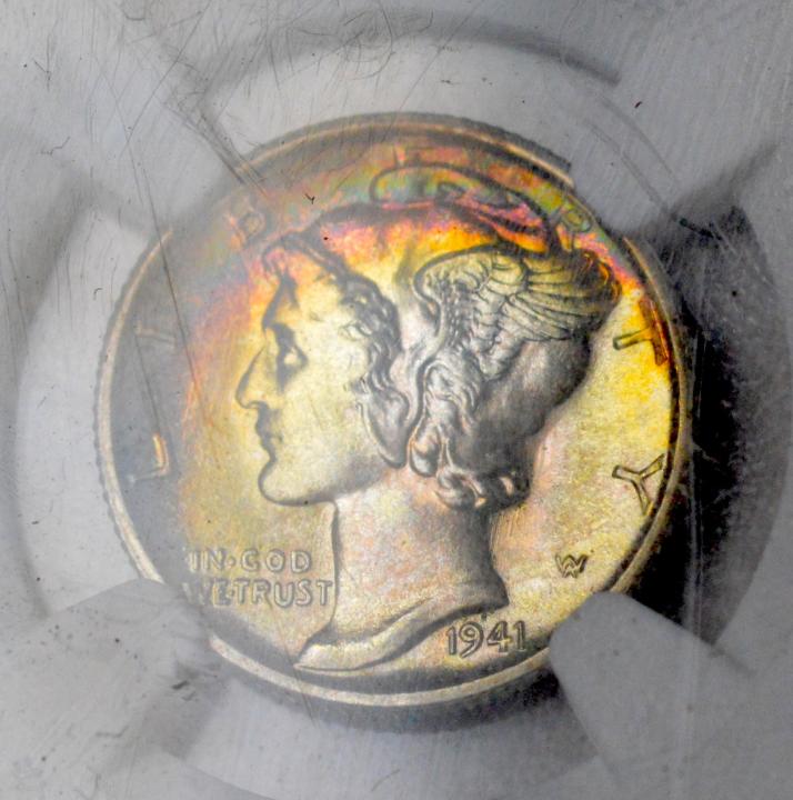 1941-S Mercury Dime NGC MS64 Gorgeous Monster Rainbow Toning coin .