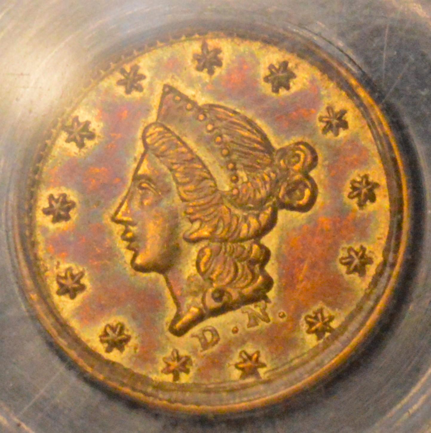 Monster Colorful Toned California Fractional Gold 1852 PCGS AU58 BG-407 PATTERN!