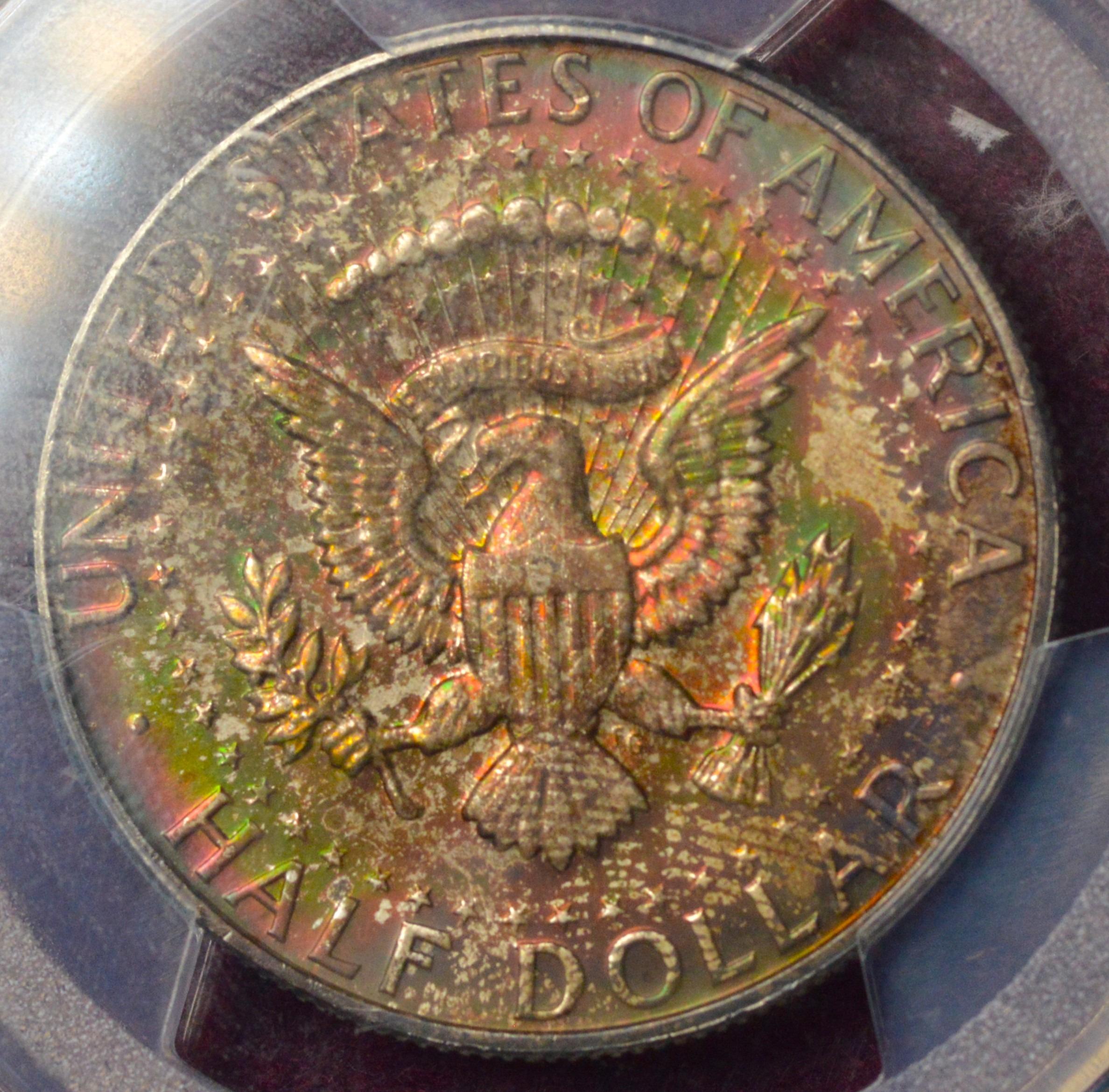1968-D Kennedy Half Dollar PCGS MS64 Monster Toned Rainbow Reverse!!!