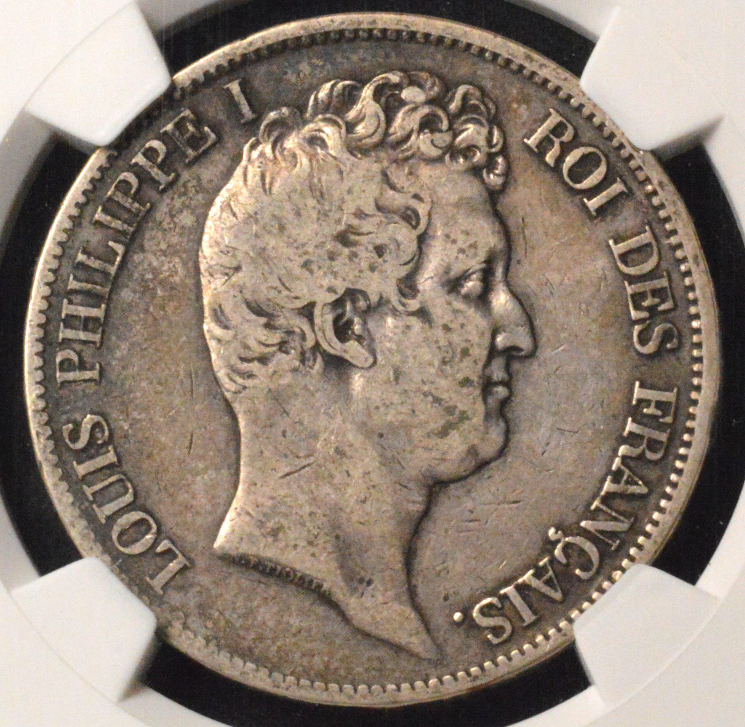 1831-W France 5 Francs BARE HEAD RAISED Variety NGC F15!
