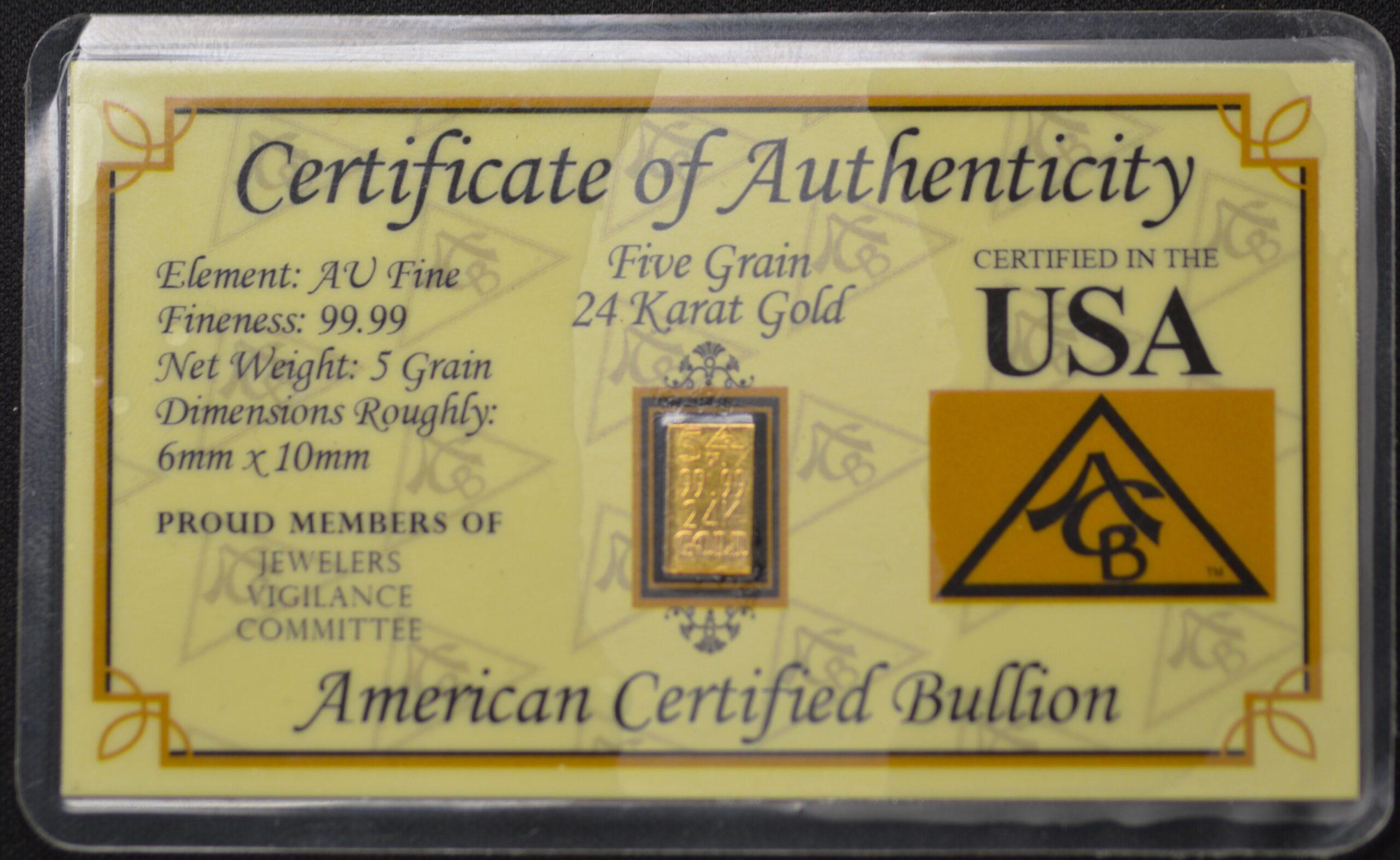 5 Grains of 24k Gold in Seal .999 Fine!