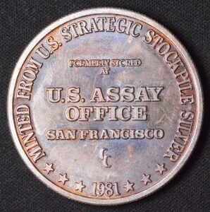 Beautiful 1981 Original Bag Toned U.S Assay Office 1 Ounce Silver Round (Silver from the Fort!)