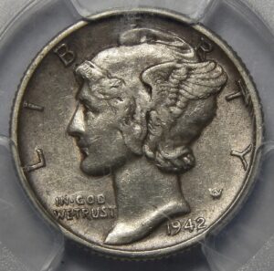 1942/1-D Mercury Dime PCGS AU55 Great Patina and Luster!!