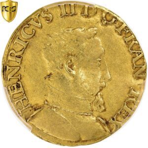 France, Henri II, Henri d'or, 1550, Lyon, Gold, PCGS AU53!!