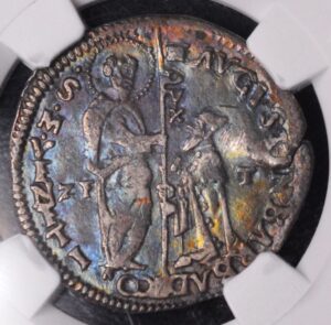 Venice, Italy . Agostino Barbarigo Marcello (1/2 Lira) ND (1486-1501) XF45 NGC, 3.00gm. GORGEOUS TONING!