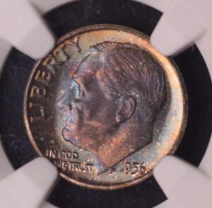 1956-P Roosevelt Silver Dime MONSTER Blueberry Toning NGC MS67!