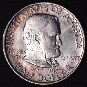 AWESOME HIGH GRADE 1922 GRANT COMMEMORATIVE BEAUTIFUL BLUE AND ORANGE RIM TONER!
