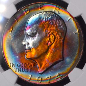 1974-D IKE DOLLAR NGC UNC DETAILS WITH INCREDIBLE RAINBOW TONING!!