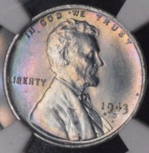 1943-D Lincoln Steel Cent NGC MS-66 Monster Rainbow Obverse!