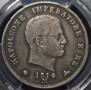 1814 Napoleonic Kingdom Napoleon 5 Lire Silver Italian Coin PCGS Genuine (DOES NOT LOOK CLEANED!!!!)