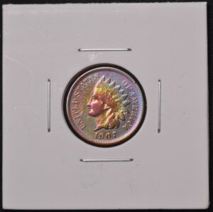 1907 Indian Head Copper Cent MASSIVE RAINBOW TONING!