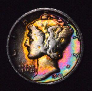 1941-S MONSTER RAINBOW TONED Silver Mercury Dime!