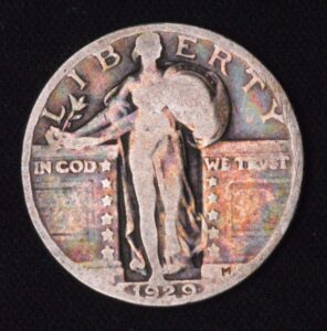 1929 Standing Liberty Silver Quarter Beautiful Purple and Blue Fusia Toning, Hints of Yellow!!