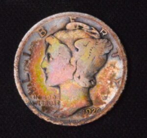 1920 Mercury Dime Rainbow Toned, Very Vibrant Rainbow Colors!
