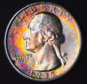 EXTREME!! MEGA MONSTER TONED 1935 SILVER WASHINGTON QUARTER RAINBOWS GALORE!