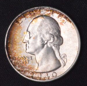 GORGEOUSLY ALBUM TONED 1940 WASHINGTON SILVER QUARTER BU ALL DAY
