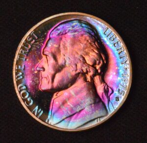 MONSTER Toned Purple 1975 Jefferson Proof Nickel!!