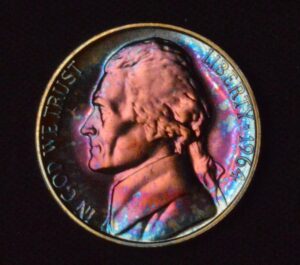 GORGEOUS!! 1964 MONSTER TONED Proof Jefferson Nickel, "Purple Rain"