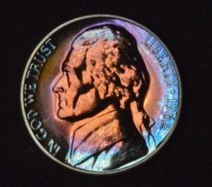 MONSTER COLOR BLUEBERRY FUSION 1962 Proof Jefferson Nickel