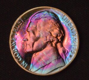 Gorgeous Purple Toned 1975 Proof Jefferson Nickel