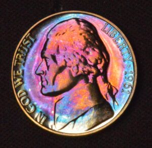 MONSTER 1961 PROOF JEFFERSON NICKEL MONSTER RAINBOW COLOR
