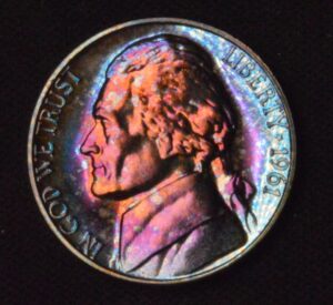 1961 JEFFERSON NICKEL MONSTER BLUEBERRY PURPLE FUSION!