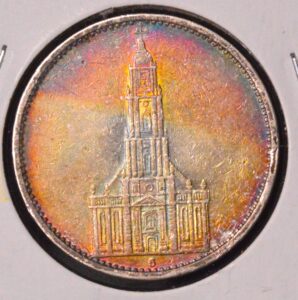 1935 G -Potsdam Church Germany BU Silver MONSTER OBVERSE RAINBOW TONING!