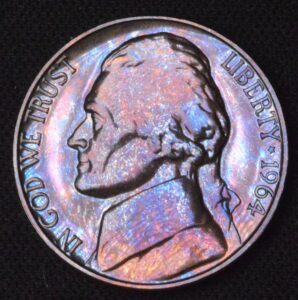1964 MONSTER BLUE/PURPLE TONED PROOF JEFFERSON NICKEL!!