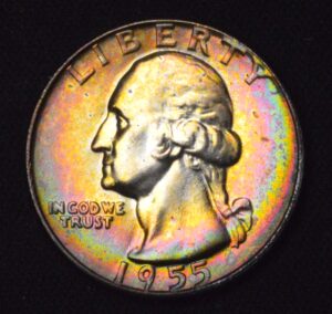 1955-D/D MONSTER RAINBOW TONED Washington Quarter!