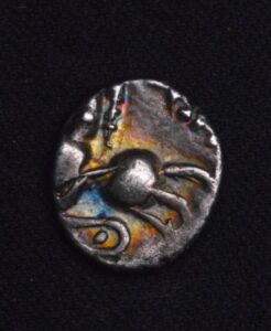VERY OLD! RARE & ANCIENT! MONSTER RAINBOW TONED CELTIC CENTRAL GAUL SEQUANI 100-50 B.C GALLIC WAR AR QUINARIUS COIN! RARE!