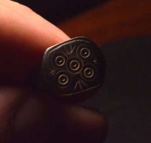 OLD RARE ANCIENT ROMAN BRONZE SHIELD RING WITH DESIGNER HOLES!
