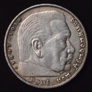 German Silver 5 Mark Paul Von Hindenburg