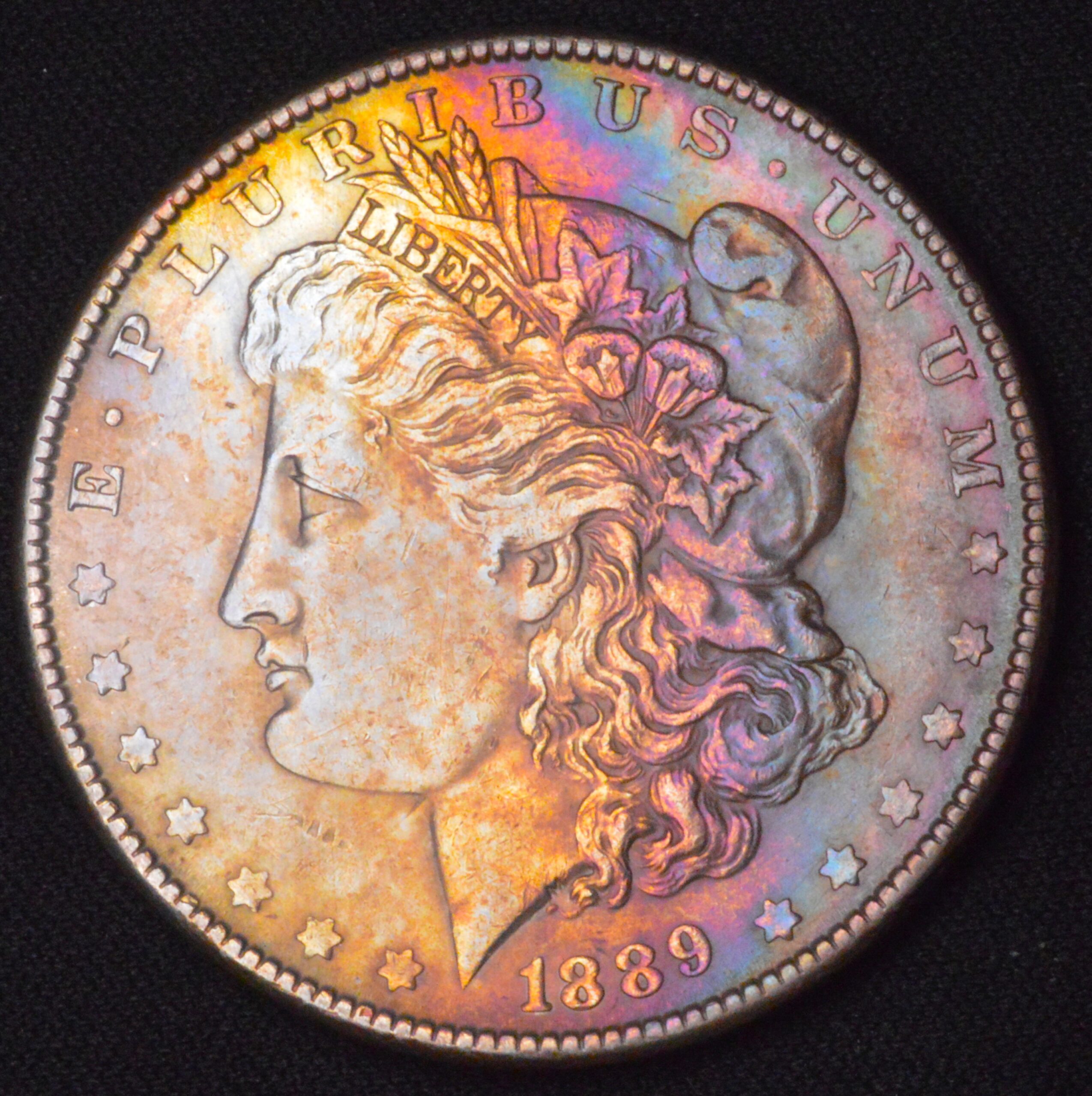 1889 Morgan Dollar MONSTER RAINBOW TONED DOUBLE SIDED! RARE!