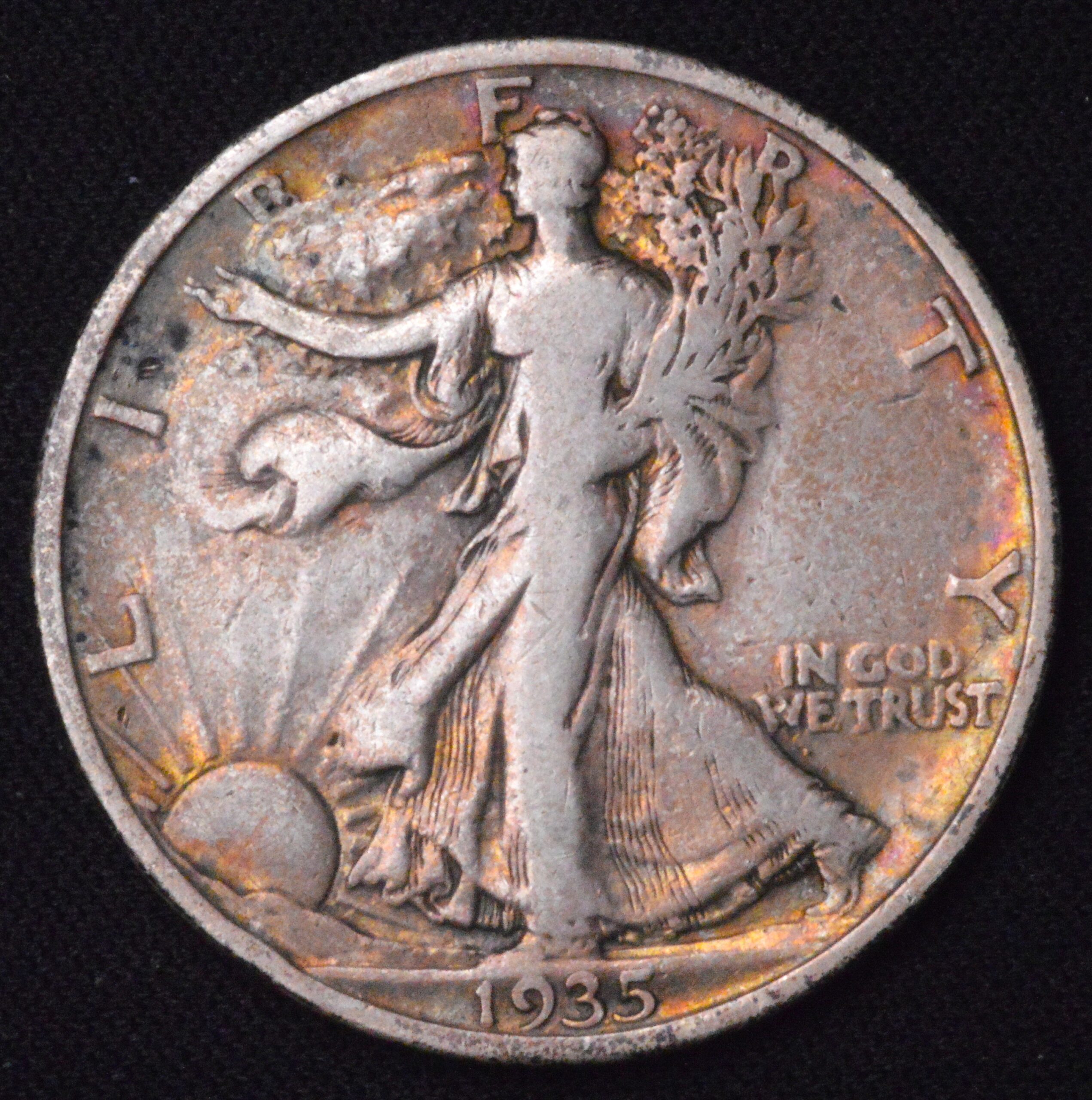 1935-S Walking Liberty Half Dollar Radiant Orange / Neonish Toning!